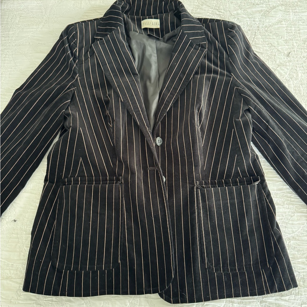 Tall Girl velvet striped blazer